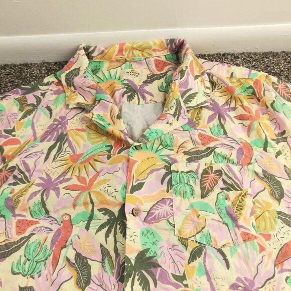 2024 Marine Layer Shirt Linen  Lyocell Camp Floral S/S Button Up Mens Large - Picture 1 of 10